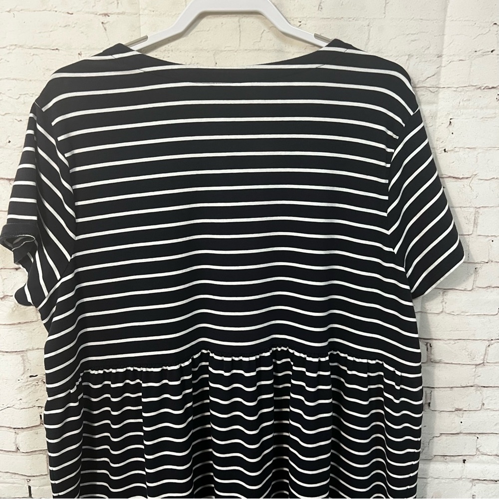 J. Jill Size 2X Navy White stripe Shirt Dress Casual Ruffle Bottom Button - Picture 5 of 9